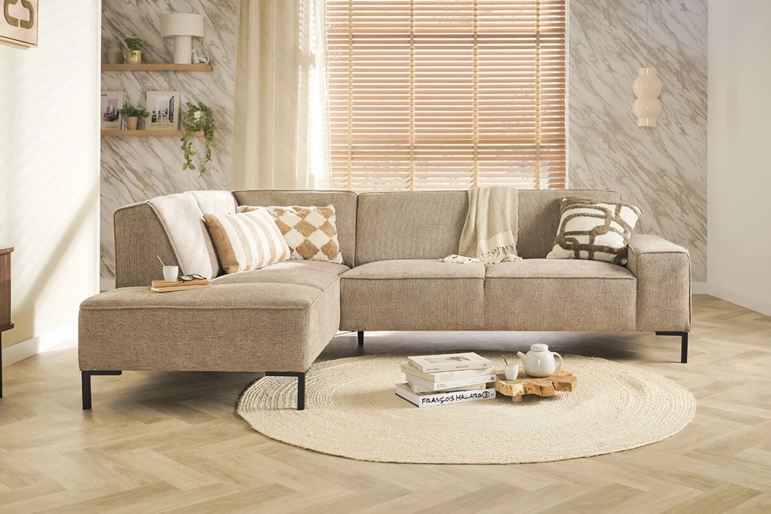 Woonsquare Mondial hoekbank taupe Discount